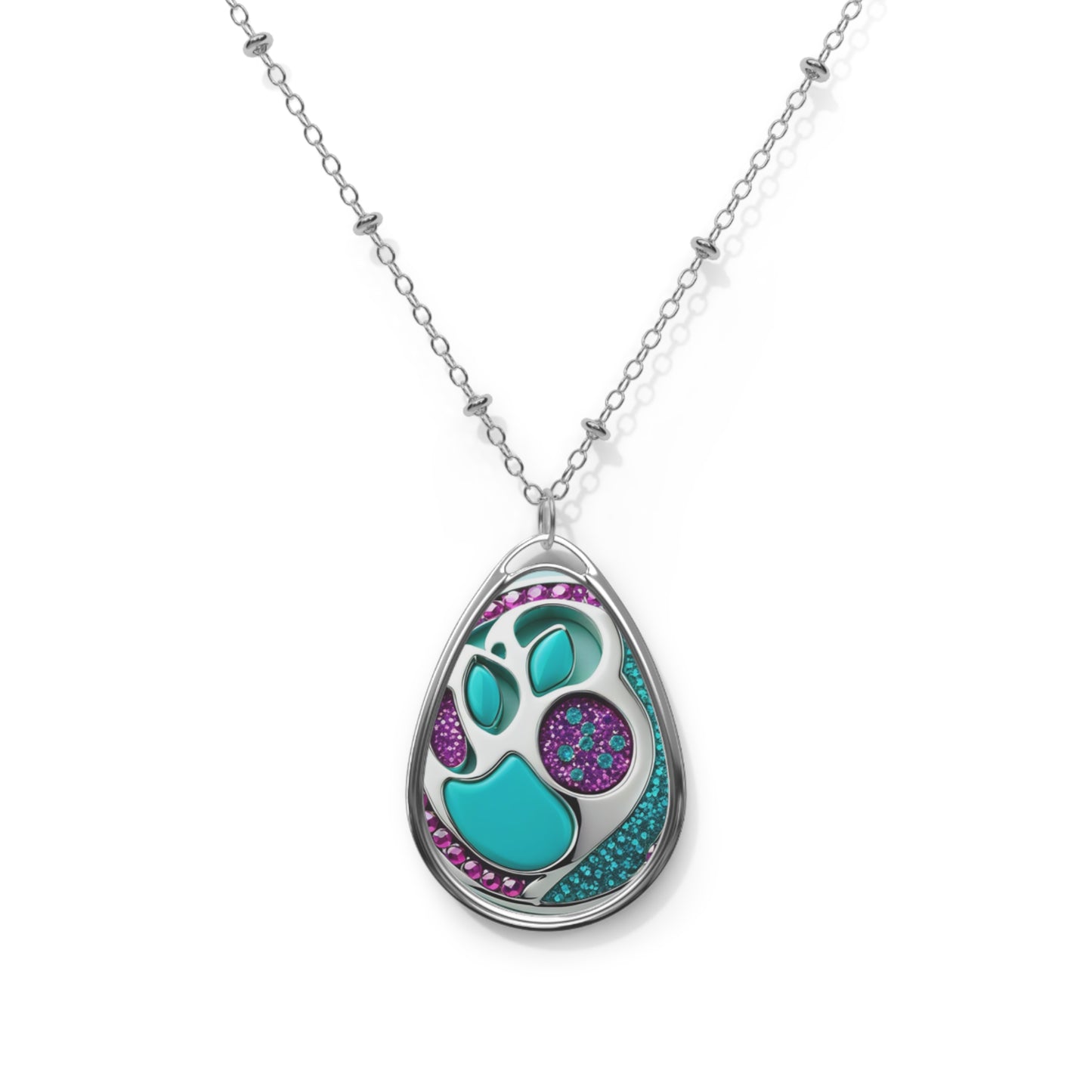 Oval silver necklace, Jinxydog Paw Bling