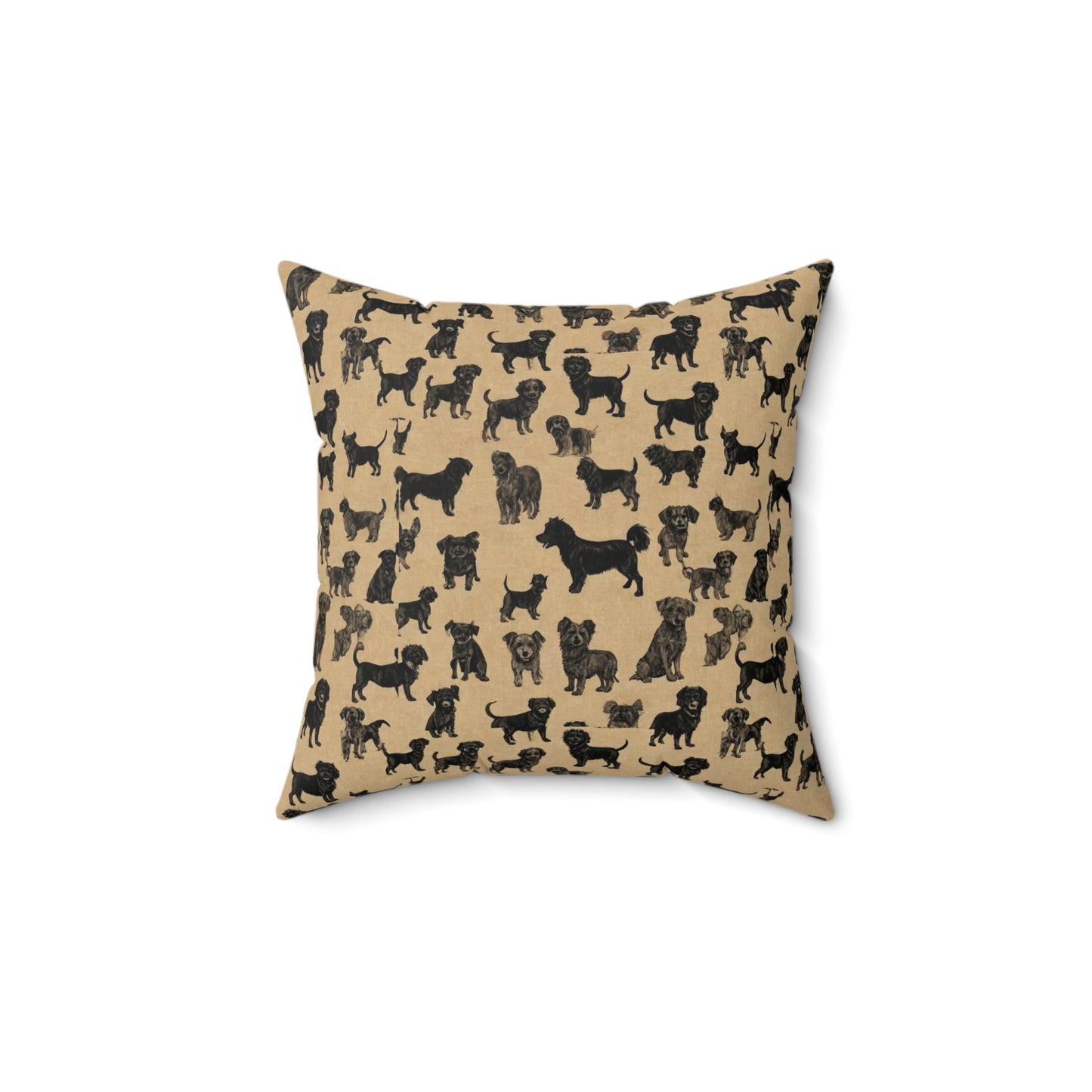 Square Pillow - Black Dog Pattern, JDC Dogs, Rustic Design