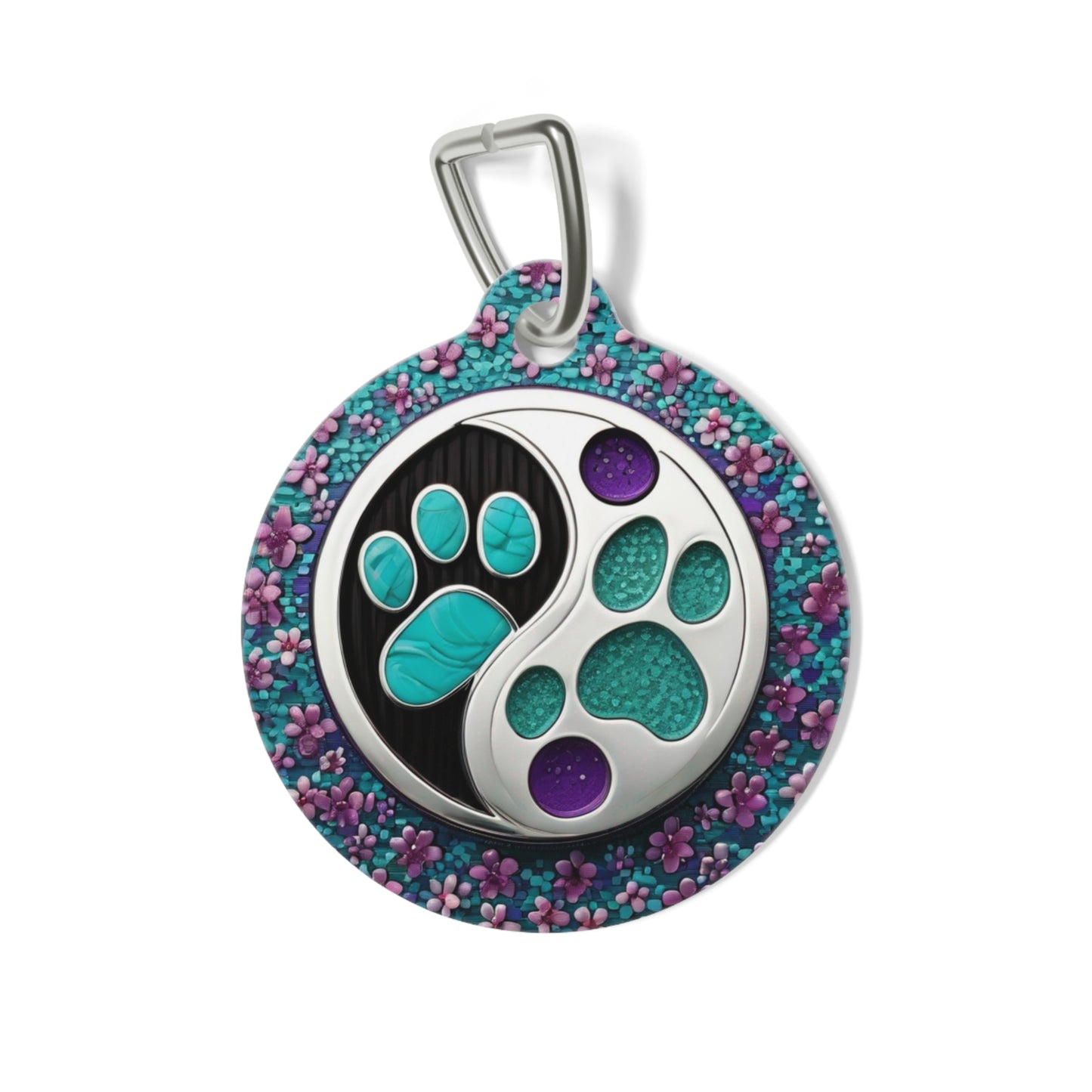 Pet Tag yin yang dog paws turquoise