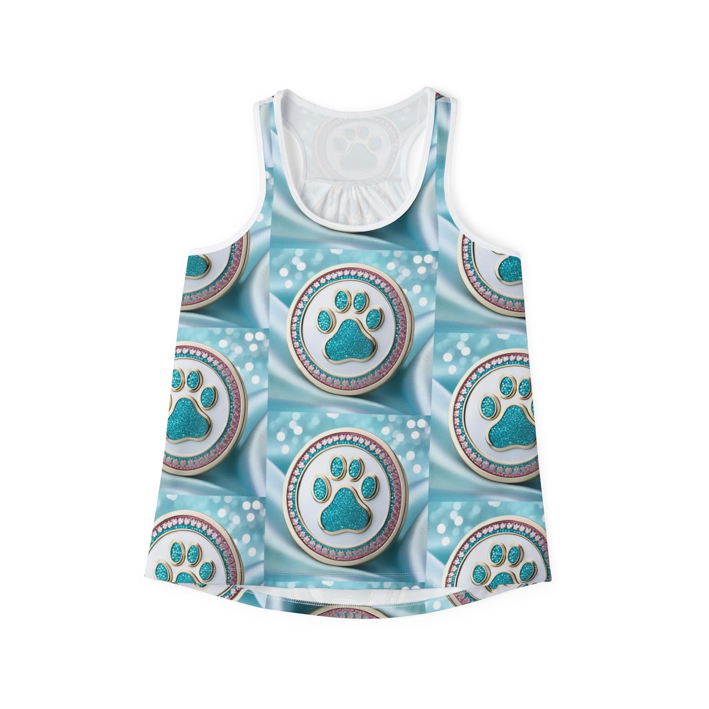 Women's Tank Top Jinxydog Paw Bling Turquoise/white