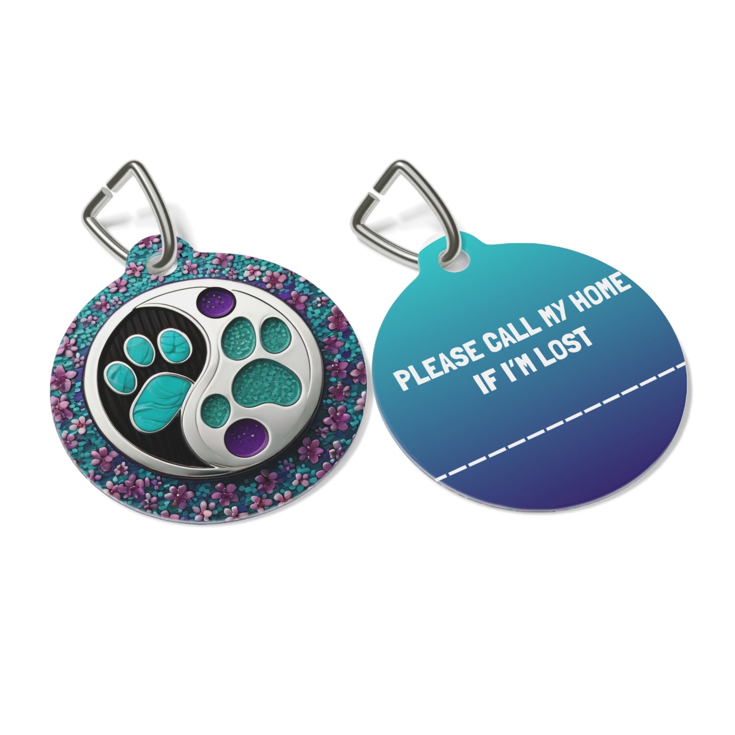 Pet Tag yin yang dog paws turquoise