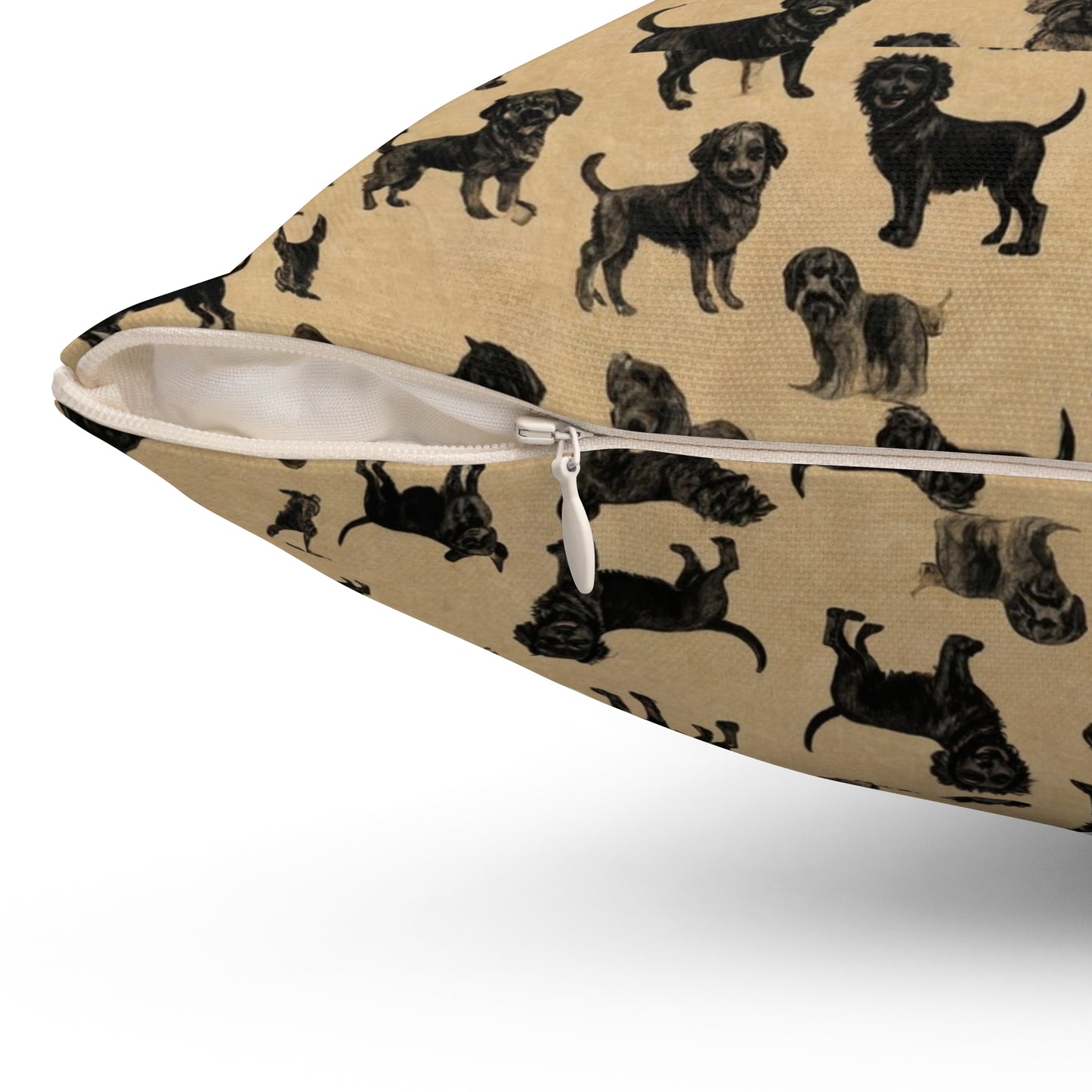 Square Pillow - Black Dog Pattern, JDC Dogs, Rustic Design