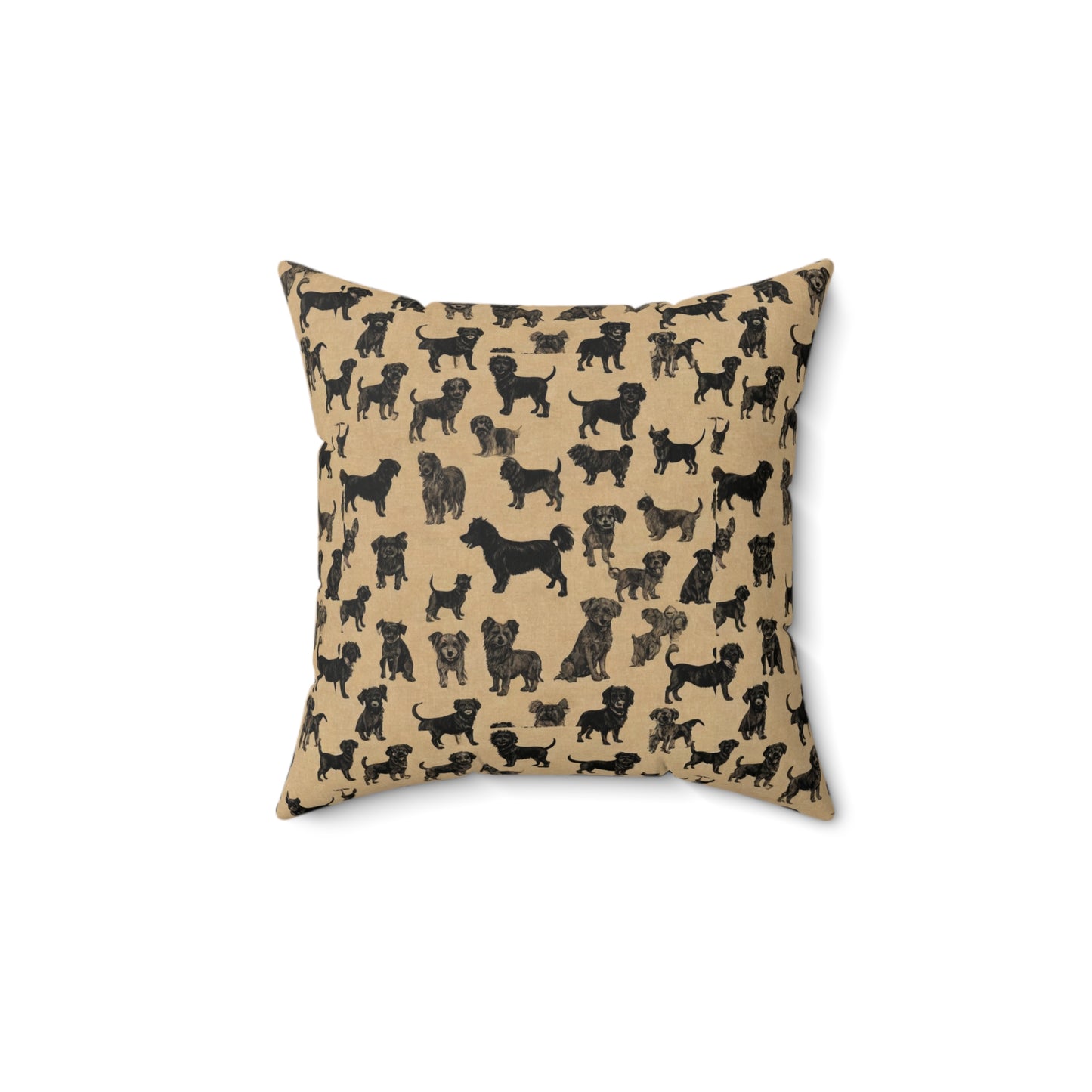 Square Pillow - Black Dog Pattern, JDC Dogs, Rustic Design