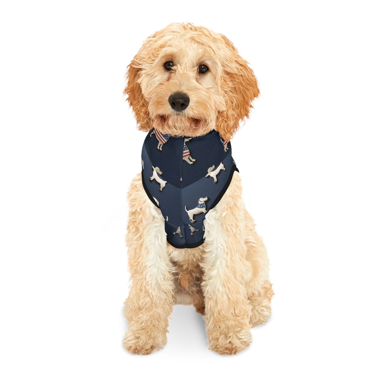 Pet Hoodie - Silver Dog Pins American Flag Design