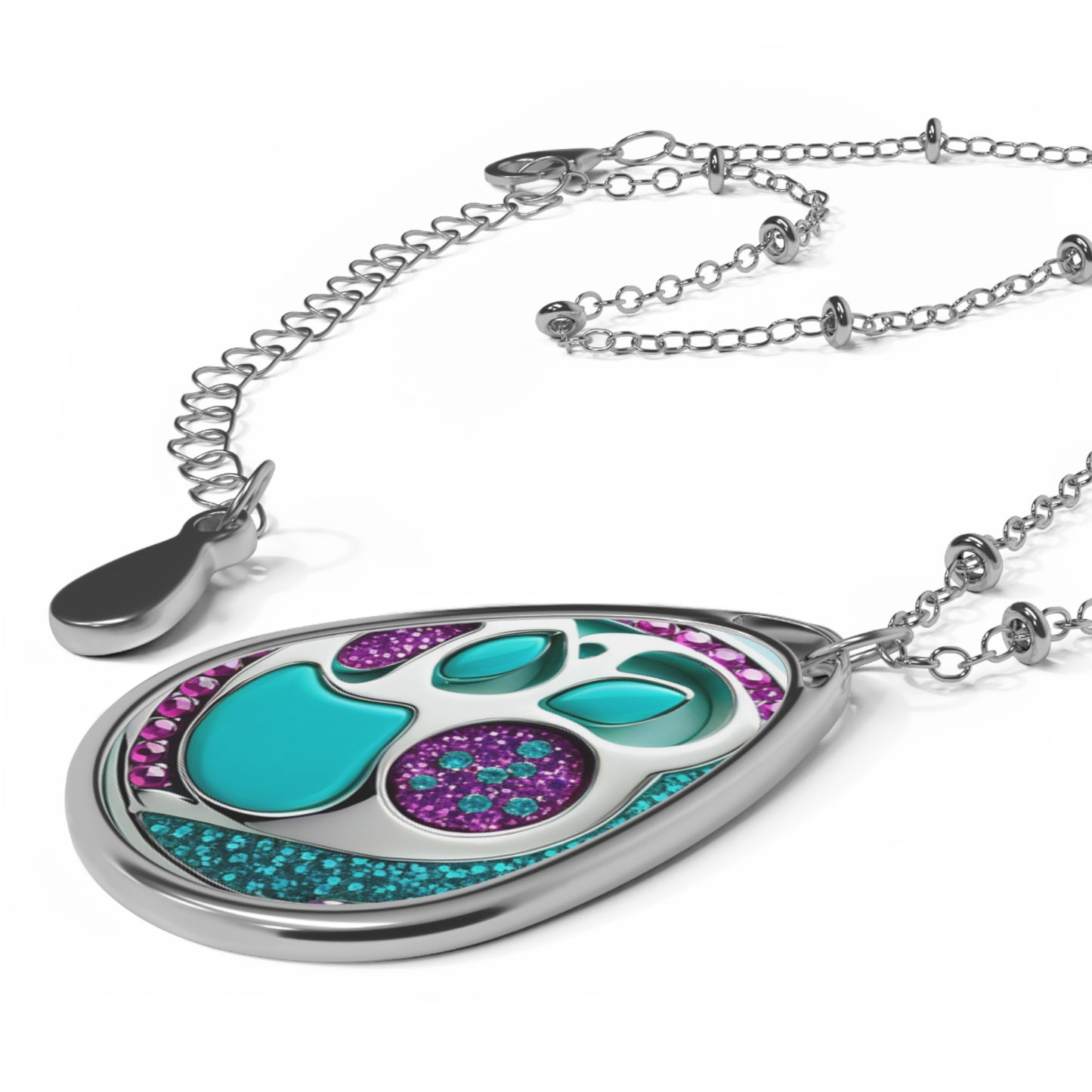 Oval silver necklace, Jinxydog Paw Bling