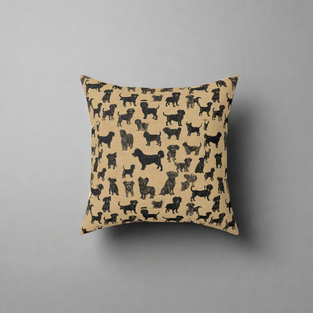 Square Pillow - Black Dog Pattern, JDC Dogs, Rustic Design