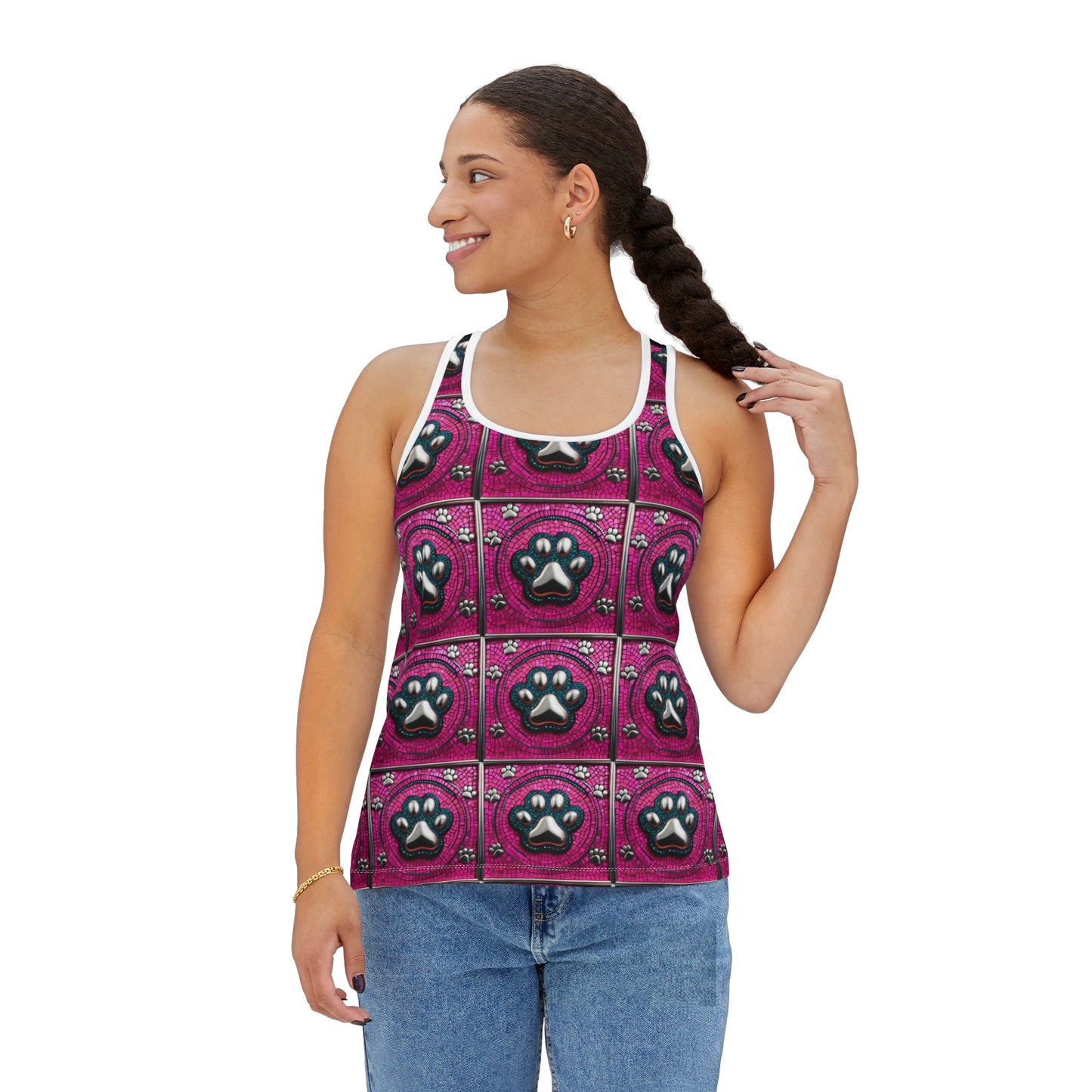 Women's Tank Top, Pink Bling Dog Paws
