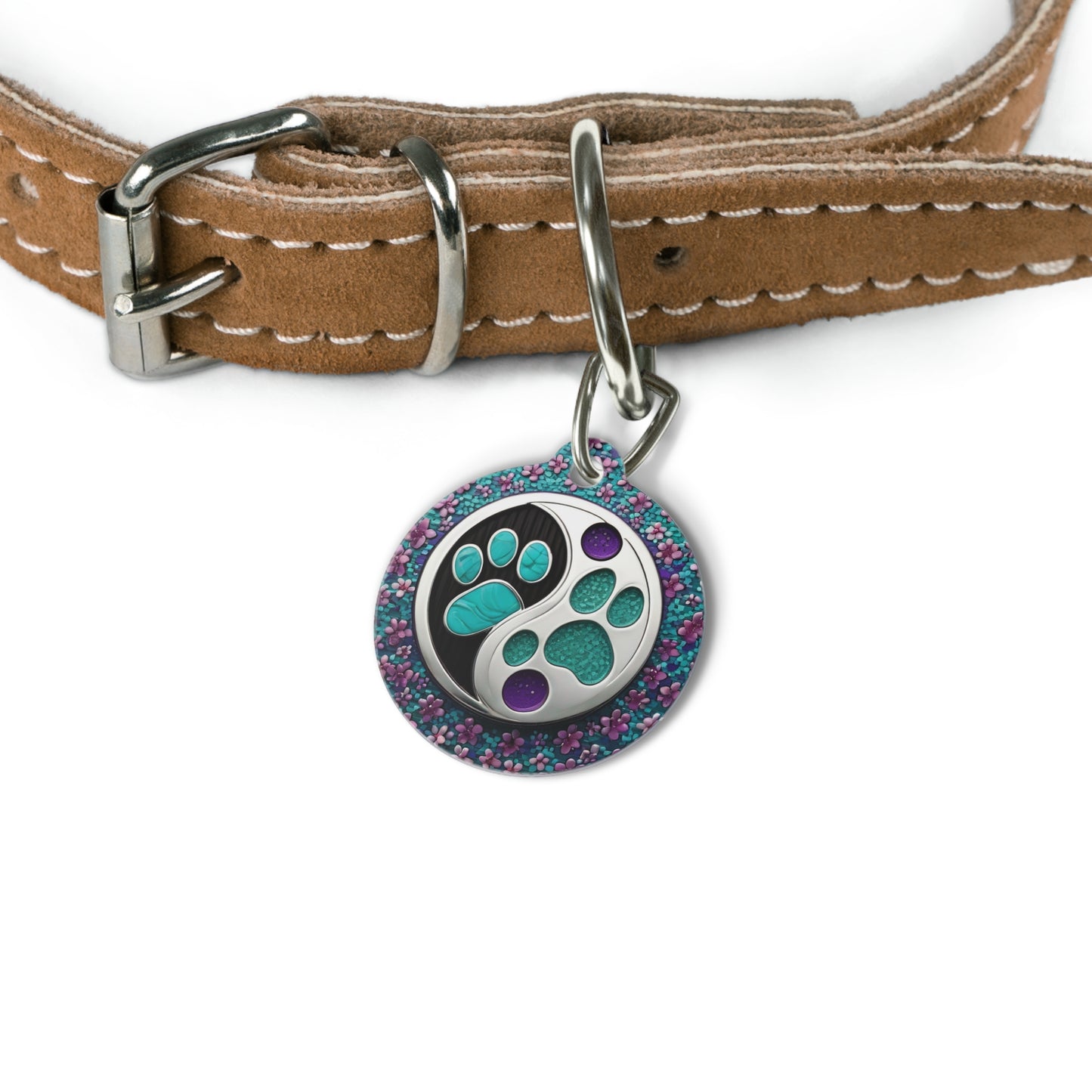 Pet Tag yin yang dog paws turquoise