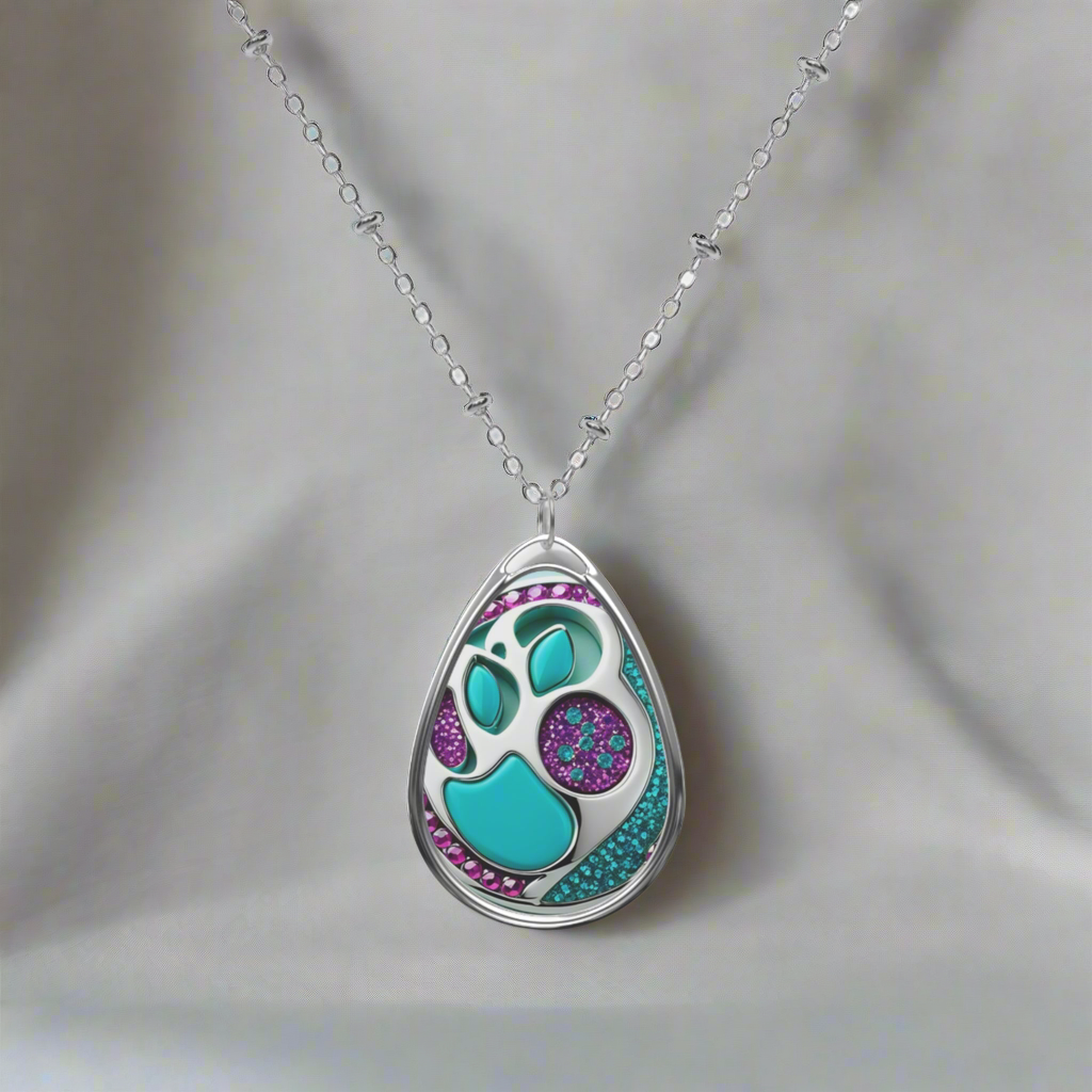 Oval silver necklace, Jinxydog Paw Bling