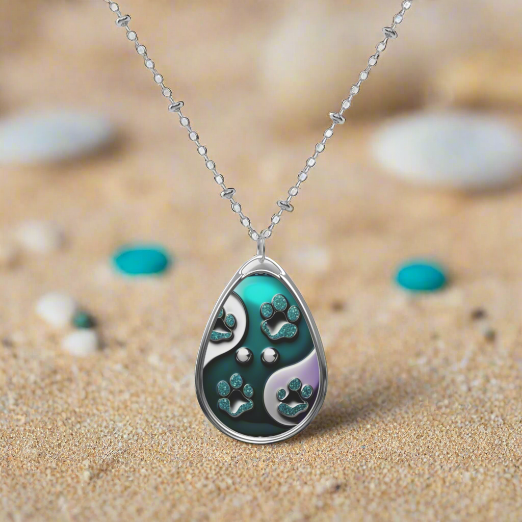 Dog Mom gifts, matching Pet Tag (collar) and Pendant Necklace, yin yang dog paw bling