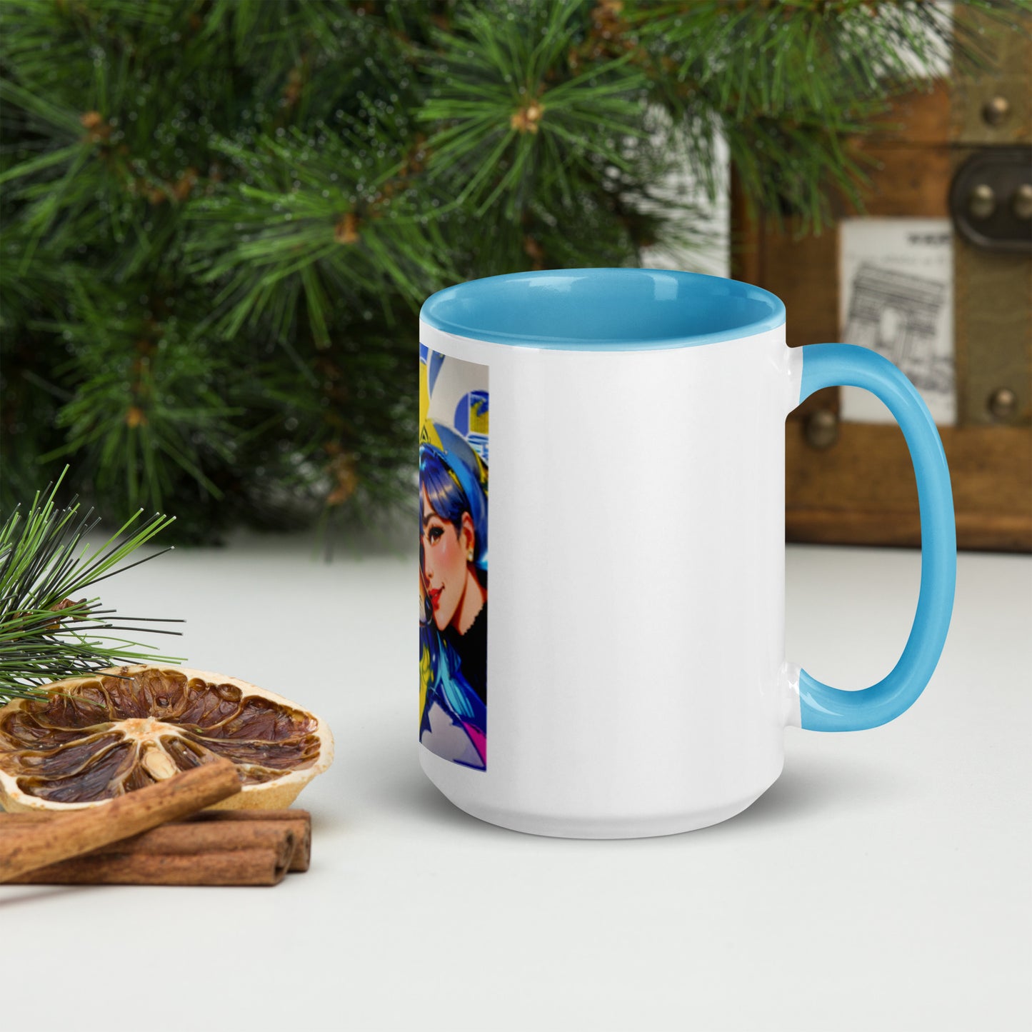 Mug with teal blue Color Inside -Girl. Dog. Connected.
