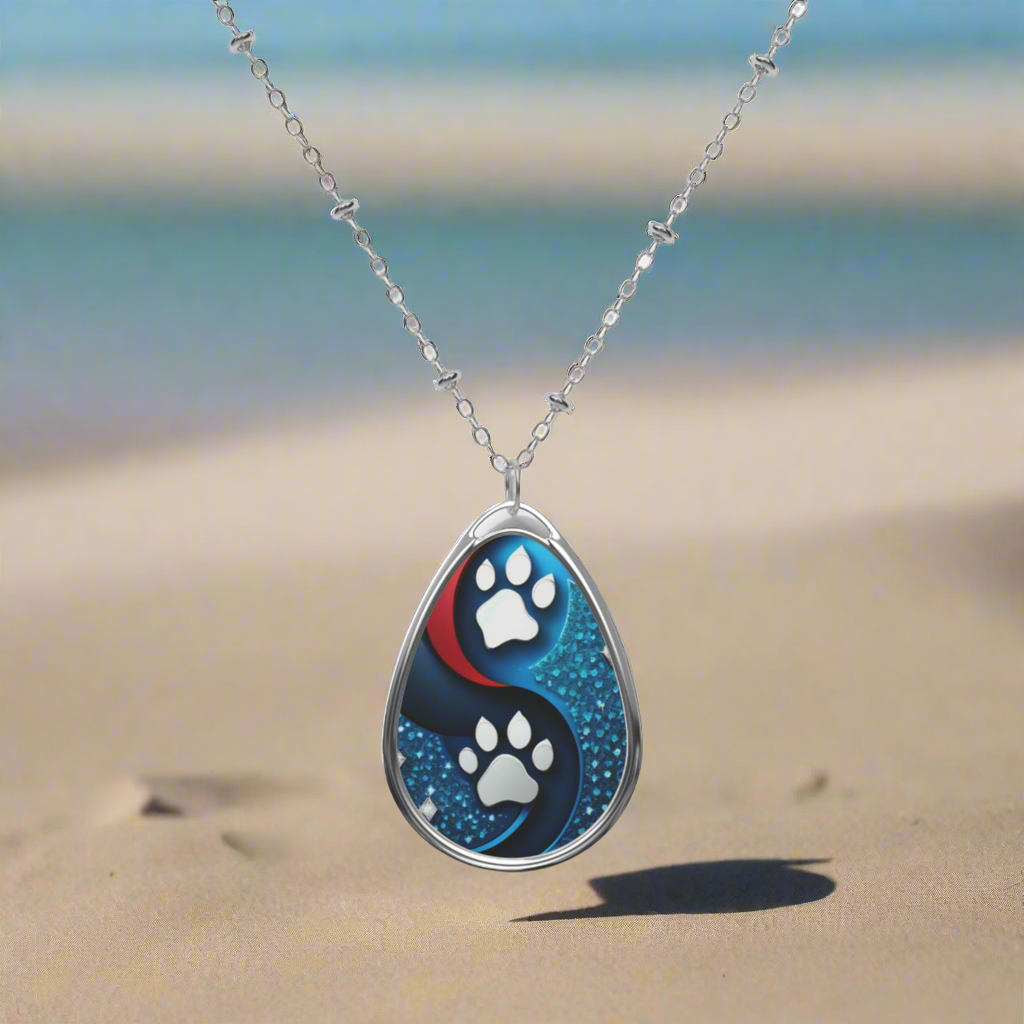 Necklace - Yin Yang Dog Paw Bling Jinxydog Oval Pendant