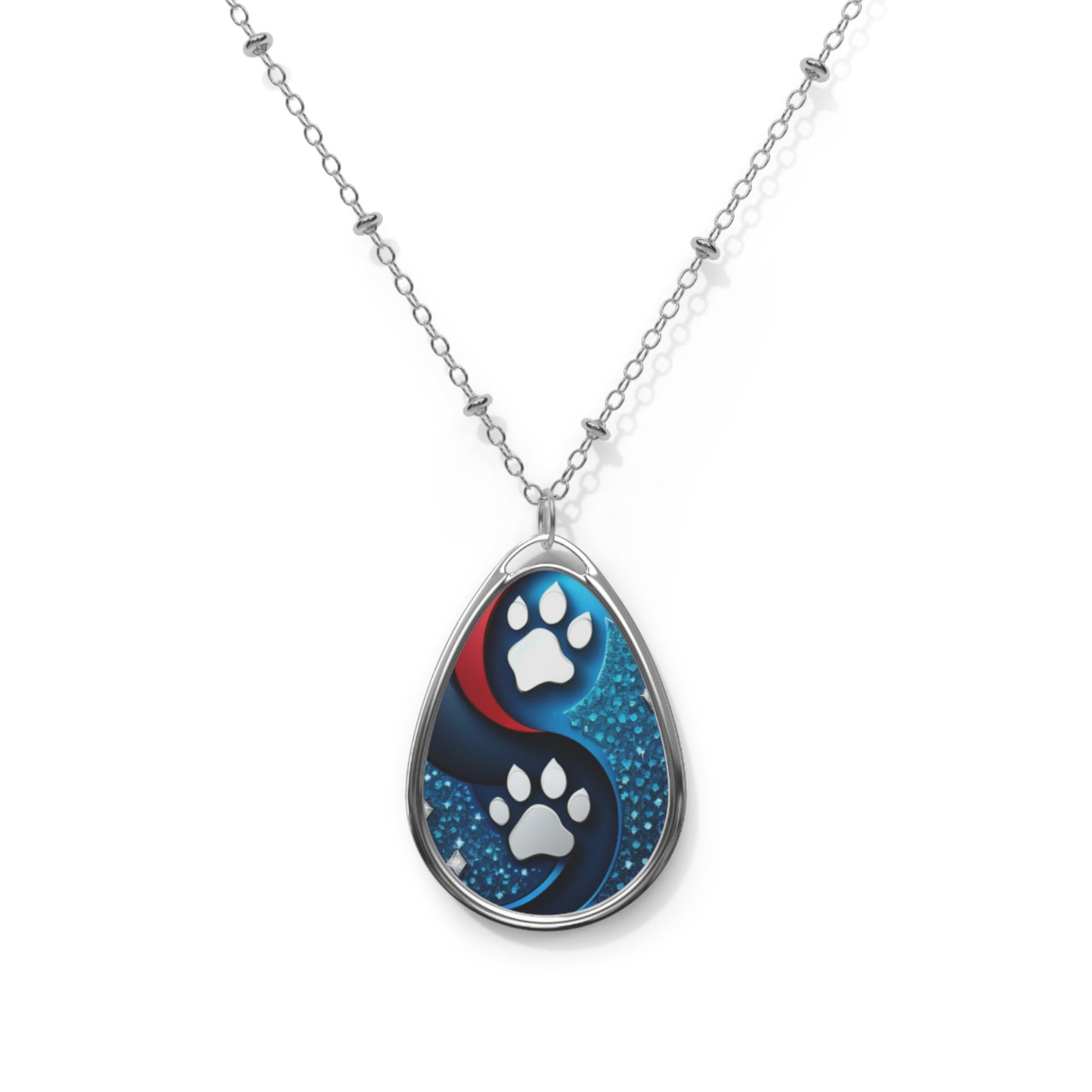 Necklace - Yin Yang Dog Paw Bling Jinxydog Oval Pendant