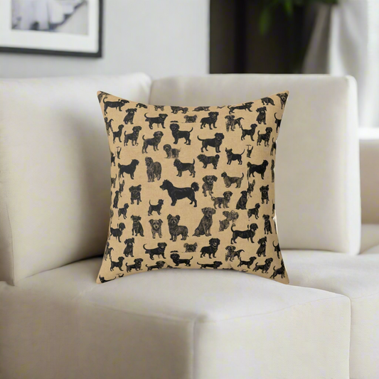 Square Pillow - Black Dog Pattern, JDC Dogs, Rustic Design