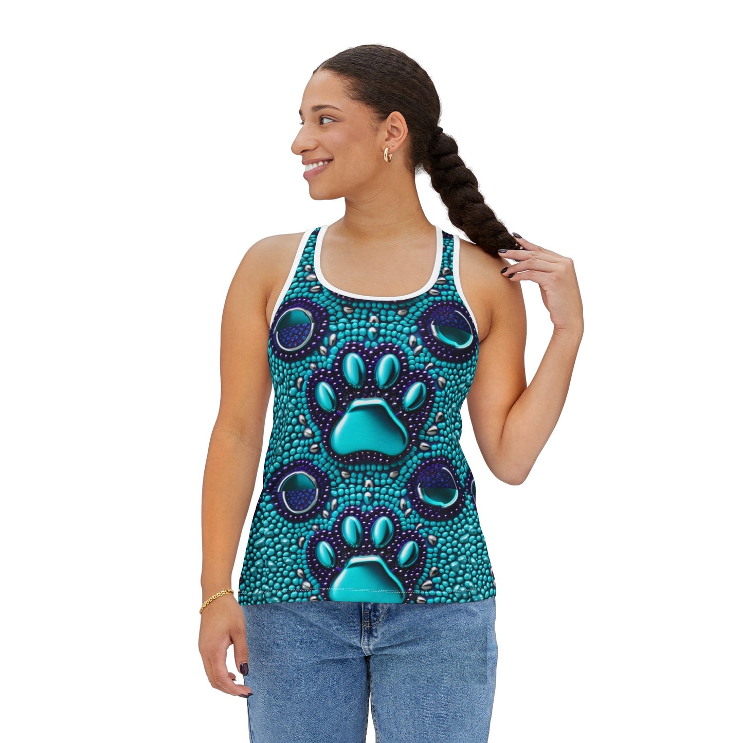 Women's Tank Top Dog Paw Bling turquoise