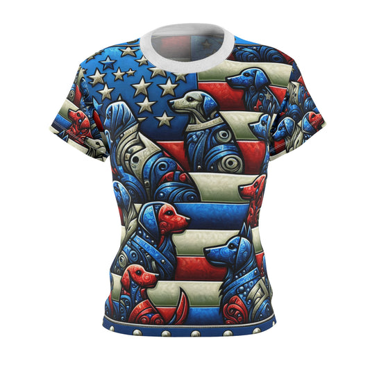 Patriot Dog , American Jinxydog Women's Cut & Sew Tee (AOP)