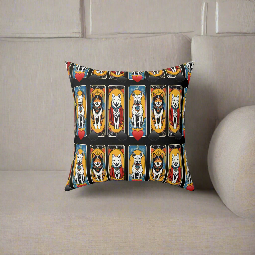 Square Pillow - She’s Got the Jack Dogs Tarot Card Design