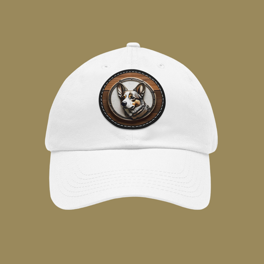 Corgi lover, White Unisex Hat with Leather Patch (Round), Corgi logo