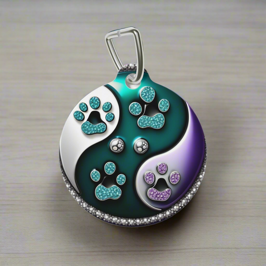 Dog Mom gifts, matching Pet Tag (collar) and Pendant Necklace, yin yang dog paw bling