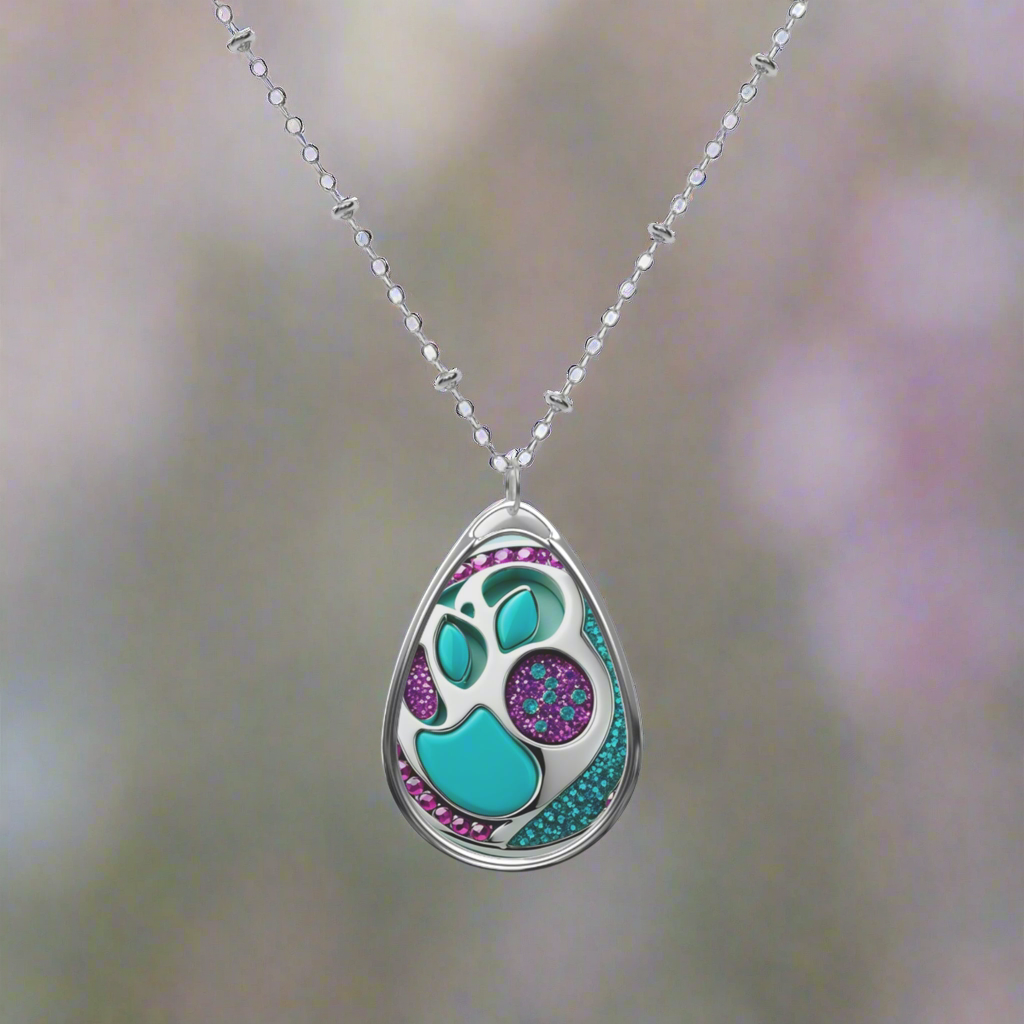 Oval silver necklace, Jinxydog Paw Bling