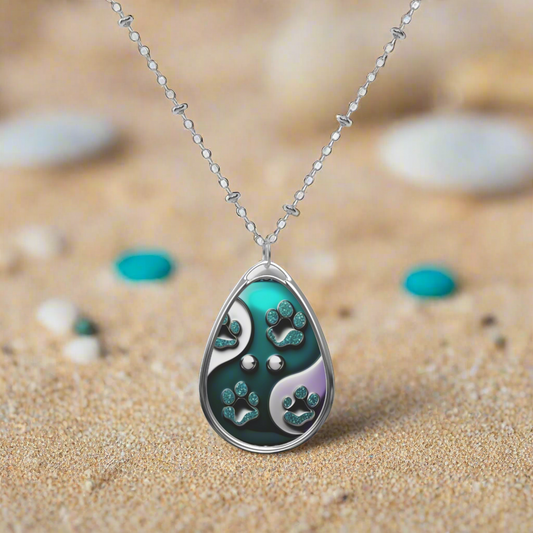 Turquoise beach Jinxydog yin yang bling Oval Necklace