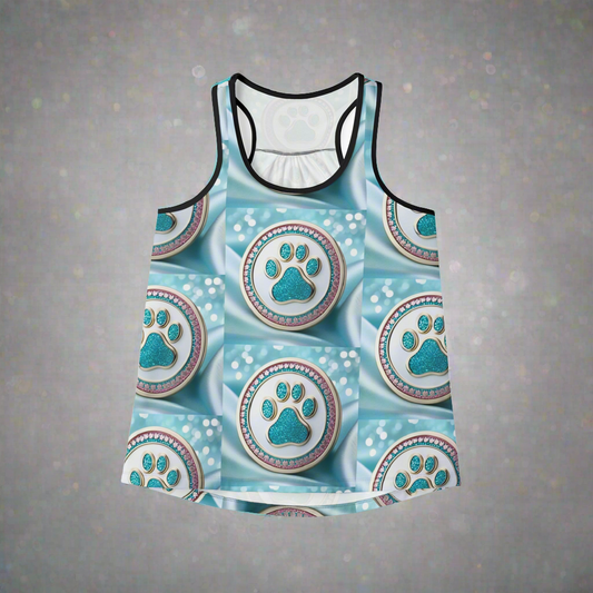 Women's Tank Top Jinxydog Paw Bling Turquoise/white