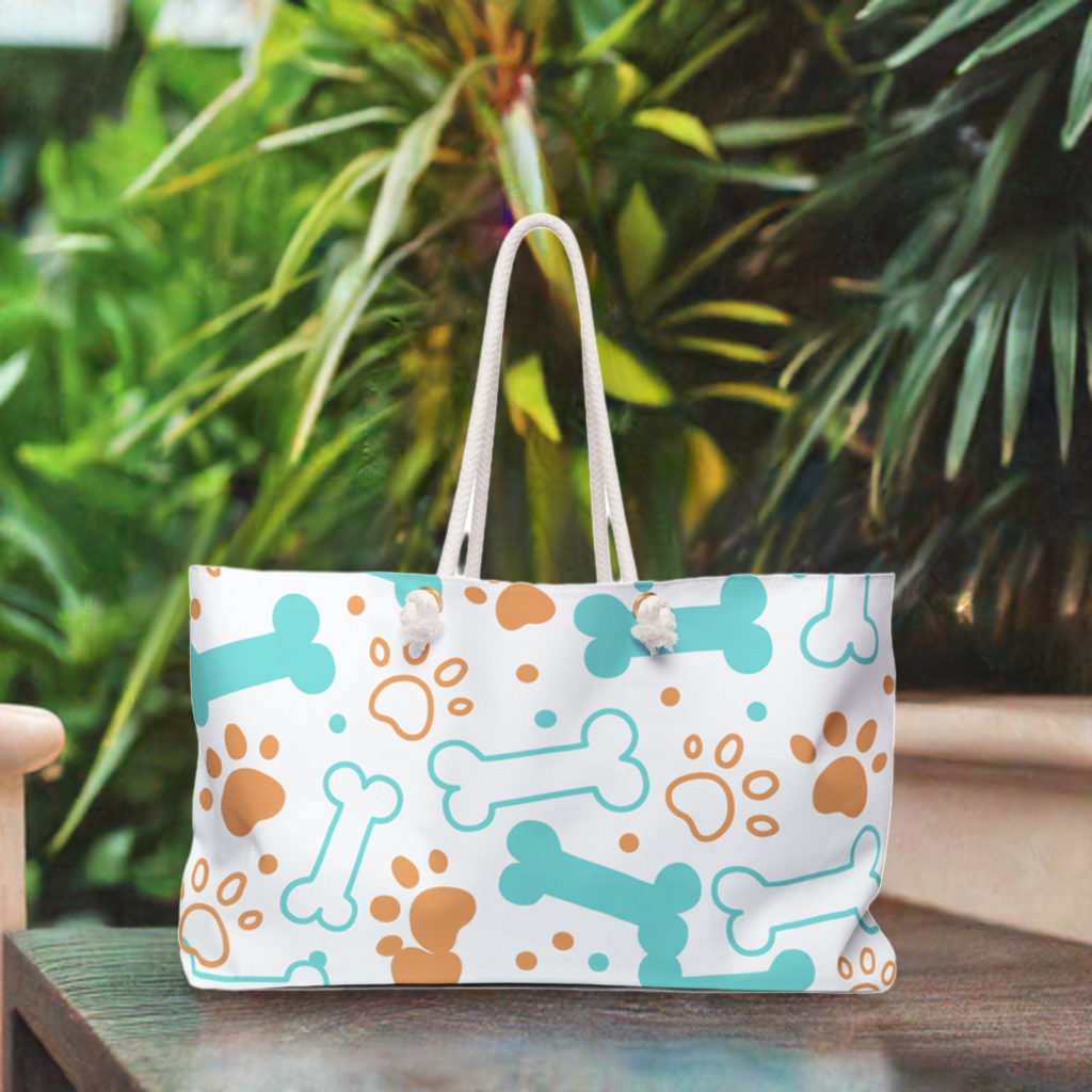 Pet and their Person Weekender Bag, dog paws and bones